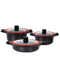 Kit 3 Panelas Caçarola Revestimento Cerâmico Cerâmica Preta Silicone Qualidade Profissional
