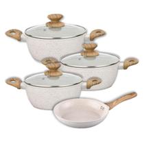 Kit 3 Panelas Caçarolas Indução e Frigideira Antiaderente Bege Cerâmica Resistente Cozinha Completa