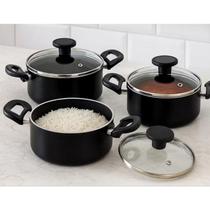 KIT 3 Panelas Caçarolas Pretas com Tampa de Vidro para Cozinha KIT 3 Panelas Caçarolas Pretas com Tampa de Vidro para Cozinha