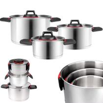 Kit 3 Panelas De Cozimento Funda Aço Inox Premium Com Tampa