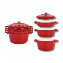 Kit 3 Panelas Ferro Fundido Caçarolas Maciça Esmaltada Vermelho Jogos de Panelas Kit 3 Panelas Ferro Fundido Caçarolas Maciça Esmaltada Vermelho Jogos de Panelas