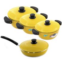 Kit 3 Panelas + Frigideira Gulê Alumínio 4 Peças Amarelo