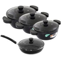 Kit 3 Panelas + Frigideira Gulê Alumínio 4 Peças Preto Kit 3 Panelas + Frigideira Gulê Alumínio 4 Peças Preto