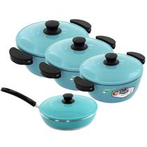 Kit 3 Panelas + Frigideira Gulê Alumínio 4 Peças Turquesa