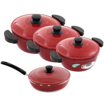 Kit 3 Panelas + Frigideira Gulê Alumínio 4 Peças Vermelho Kit 3 Panelas + Frigideira Gulê Alumínio 4 Peças Vermelho