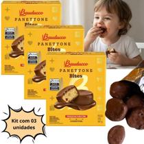 Kit 3 Panettone Bauducco Bites 107 gramas Pedaços de panetone cobertos de chocolate Kit 3 Panettone Bauducco Bites 107 gramas Pedaços de panetone cobertos de chocolate