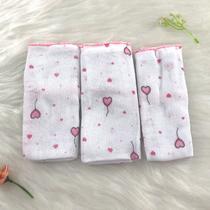 Kit 3 Paninho de Boca Bebê Estampa Coração Balão 34cm X 40cm