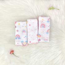 Kit 3 Pano de Boca Bublim Petit Arco-íris Rosa - Linda Gestante Kit 3 Pano de Boca Bublim Petit Arco-íris Rosa - Linda Gestante