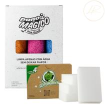 Kit 3 Pano Mágico Flanela Microfibra Uso Geral Ecomais 4 Supergreen Esponja Limpadora Melanina