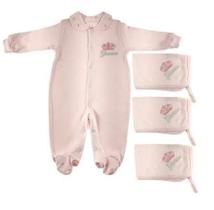 Kit 3 panos de boca rosa bordados coroa e nome do bebê e macacão rosa bordado coroa e nome do bebê