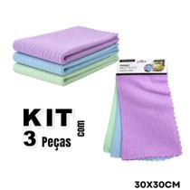 Kit 3 Panos De Limpeza Microfibra Multiuso 30 x 30cm