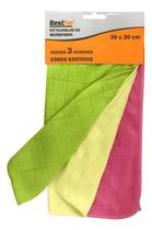 Kit 3 Panos Flanelas Multiuso Microfibra 30x30cm