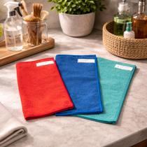 Kit 3 panos microfibra flanela multiuso 30x30