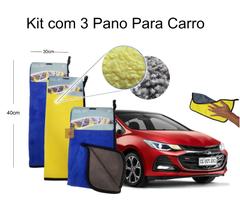 Kit 3 Panos Microfibra Limpeza Automóvel 30x40 DuplaFace - LiliAut