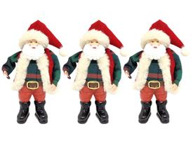 Kit 3 Papai Noel Decorativo Premium Casaco Xadrez Verde e Vermelho 18cm - Master Christmas