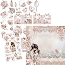 Kit 3 Papéis Scrap 180g 1428-1430 +1 Adesivo ADL3-077 Mothers Day - Litoarte