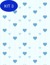 Kit 3 Papel De Parede Adesivo Corações Azuis Com Fundo Azul Claro