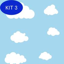 Kit 3 Papel De Parede Adesivo Infantil Nuvens No Céu Azul
