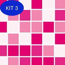 Kit 3 Papel De Parede Pastilha Rosa Autocolante Banheiro E Cozinha
