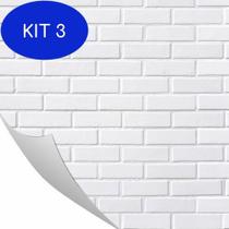 Kit 3 Papel De Parede Tijolinho Branco Auto Colante 0,57 X 3M