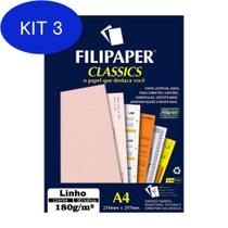 Kit 3 Papel Linho Salmão A4 210X297Mm 180G/M² Filipaper 50 Folhas