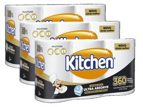 Kit 3 papel toalha kitchen folha dupla pacote 3 rolos com 120 folhas