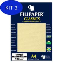 Kit 3 Papel Vergê A4 Filipaper Classics 180G 50 Folhas Palha - Filiperson