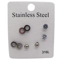 Kit 3 Par de Brincos Metal infinito, Pedra e bolinha - Aço Inoxidavel Kit 3 Par de Brincos Metal infinito, Pedra e bolinha - Aço Inoxidavel