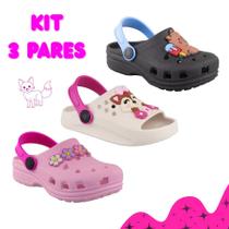 kit 3 Pares Babuche Menina Infantil Delicado Brilho Estiloso Confortável