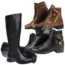 Kit 3 Pares Bota Feminina Cano Alto E Cano Baixo Imperdível Preto Marrom