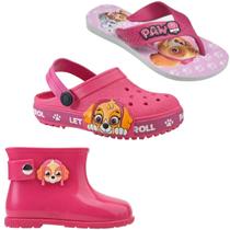 Kit 3 Pares Bota Galocha + Babuche E Chinelo Infantil Menina
