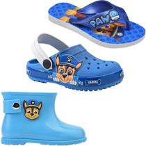 Kit 3 Pares Bota Kids + Papete + Chinelo Casual Leve Azul