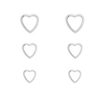Kit 3 Pares Brinco Coração Feminina Três Tamanhos Trio Lisos