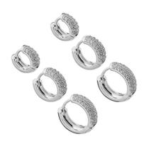 Kit 3 pares Brinco Cravejada Trio Argola BANHADA A PRATA 925 2 Fileiras de Zircônia brincos argola Kit 3 pares Brinco Cravejada Trio Argola BANHADA A PRATA 925 2 Fileiras de Zircônia brincos argola