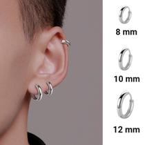 Kit 3 Pares Brincos Argola Punk Rock Ródio Aço Inoxidável Círculo brinco não escurece prata 8mm 10mm Kit 3 Pares Brincos Argola Punk Rock Ródio Aço Inoxidável Círculo brinco não escurece prata 8mm 10mm