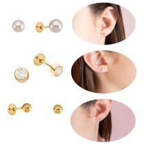 Kit 3 Pares Brincos Infantil Bebê Ponto Luz Bolinha Pérola Banhado a Ouro 18k Banho Antialérgico Marca Andréia Branco Acessórios Kit 3 Pares Brincos Infantil Bebê Ponto Luz Bolinha Pérola Banhado a Ouro 18k Banho Antialérgico Marca Andréia Branco Acessórios