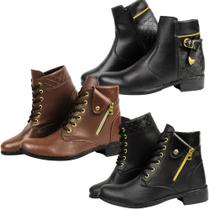 Kit 3 Pares Coturno Feminino Botas Cano Curto Atacado Varejo - Lovely Footwear