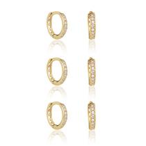 Kit 3 Pares de Brinco Trio de Argola Em Ouro 18k Com Zircônias