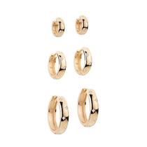 Kit 3 Pares de Brinco Trio de Argolas Em Ouro 18k Com Diamantes