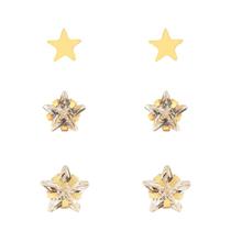 Kit 3 Pares de Brinco Trio de Estrela Em Ouro 18k Zircônia Kit 3 Pares de Brinco Trio de Estrela Em Ouro 18k Zircônia