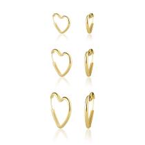 Kit 3 Pares de Brinco Trio Em Ouro 18k Argola Coração
