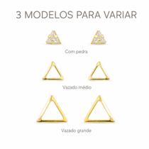 Kit 3 Pares de Brincos Femininos Dourados Triangulares com Pedra e Vazados Kit 3 Pares de Brincos Femininos Dourados Triangulares com Pedra e Vazados