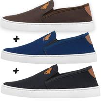 Kit 3 Pares De Iate Slip-on Tênis Sapatênis Casual Masculino Calce Fácil Solado Bordado