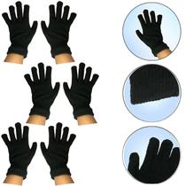 Kit 3 pares de Luva Frio Inverno Confortável mãos quentinhas Tamanho Único Preto