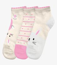 Kit 3 Pares De Meia Cano Curto Infantil Trick Nick Rosa