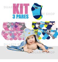 Kit 3 Pares De Meia Infantil Bebe Algodão Cano Longo Estampa