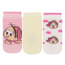 Kit 3 Pares de Meia Infantil Bebê Soquete Turma da Mônica 13 ao 16 Cia da Meia