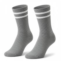 Kit 3 Pares de Meia Listrada Algodão Cano Médio Alto Academia Cross Skate Caminhada 2 Listra
