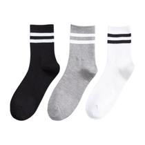 Kit 3 Pares de Meia Listrada Algodão Cano Médio Alto Academia Cross Skate Caminhada 2 Listra Kit 3 Pares de Meia Listrada Algodão Cano Médio Alto Academia Cross Skate Caminhada 2 Listra