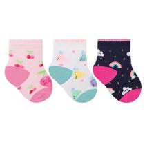 Kit 3 pares de meia selene recém-nascido blister meninas